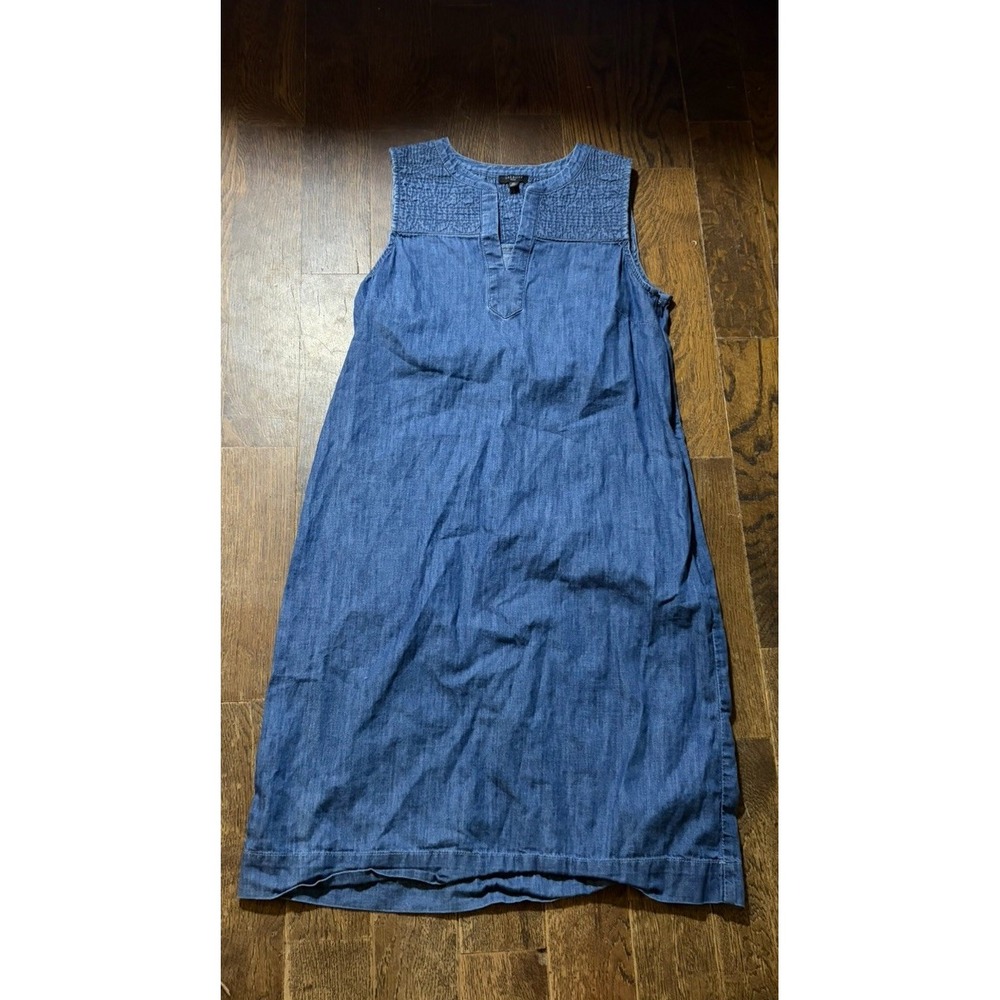Talbots 2p Denim Chambray Shift Dress Smocked Coastal Boho Cottagecore